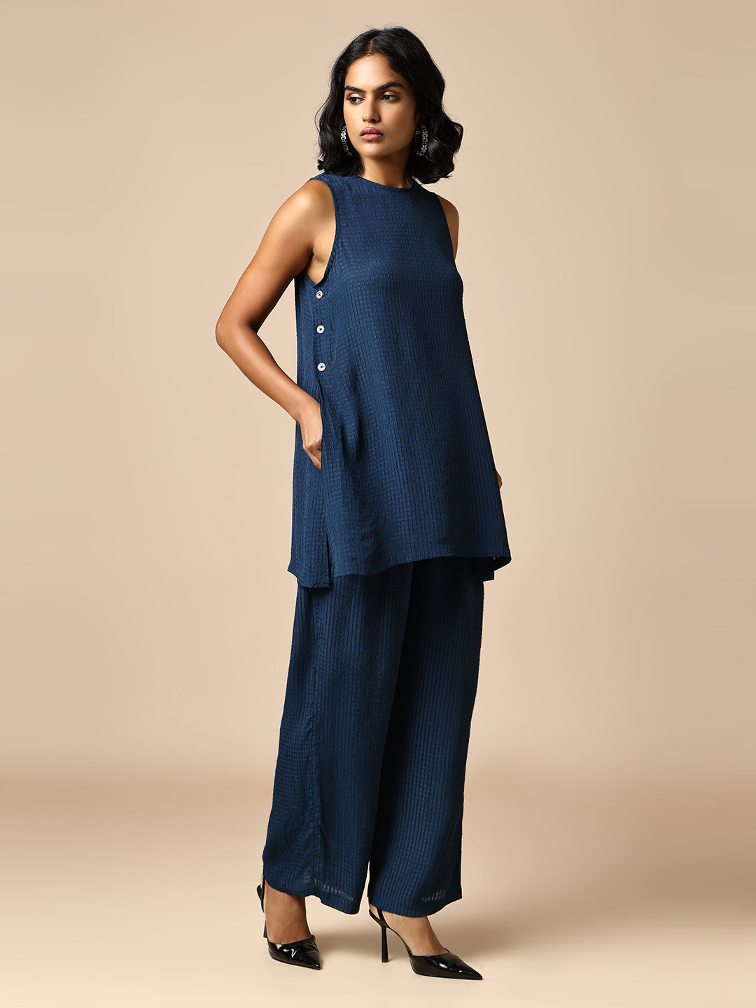 VISCOSE DOBBY LONGLINE SLIT TUNIC & TROUSERS CO-ORD SET