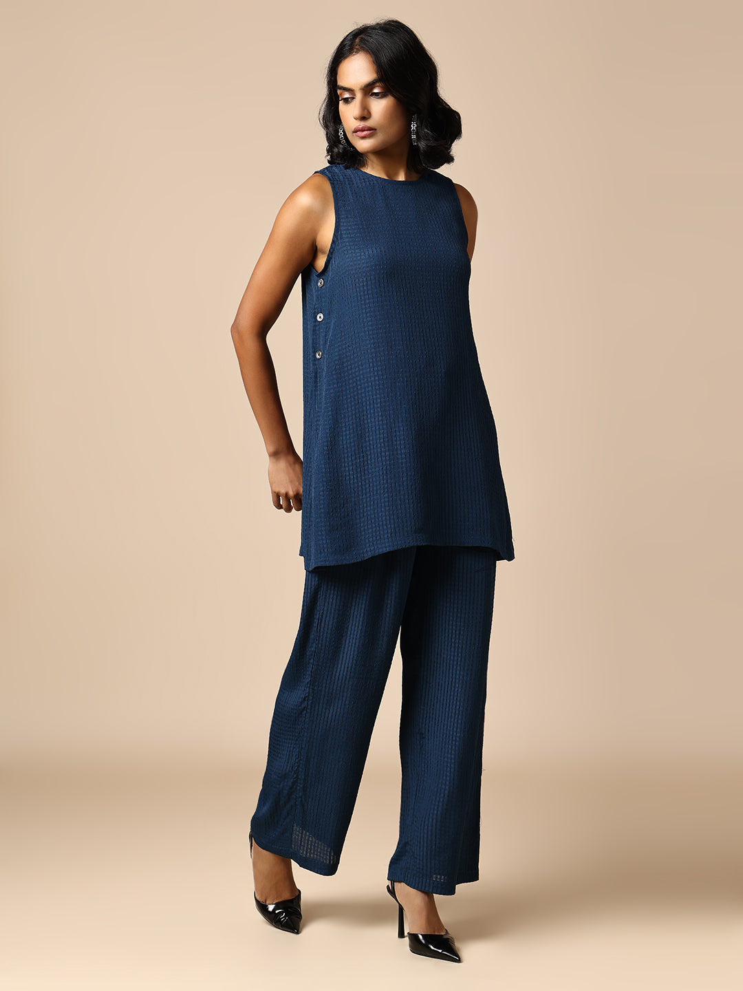 VISCOSE DOBBY LONGLINE SLIT TUNIC & TROUSERS CO-ORD SET