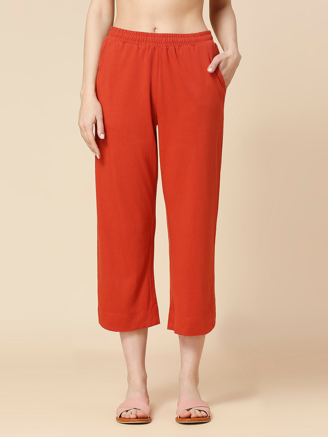 COTTON JERSEY LONGLINE TEE W/ HIGH SLITS AND CROPPED SLIM PANT SET