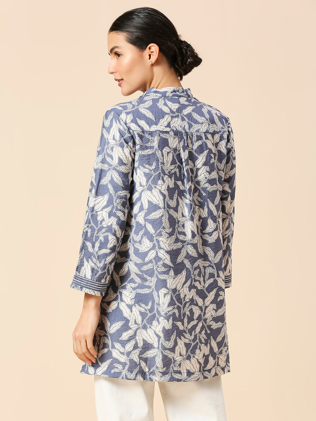 LEAF PRINTED CRUSHED VISCOSE POLYAMIDE POP OVER KURTA