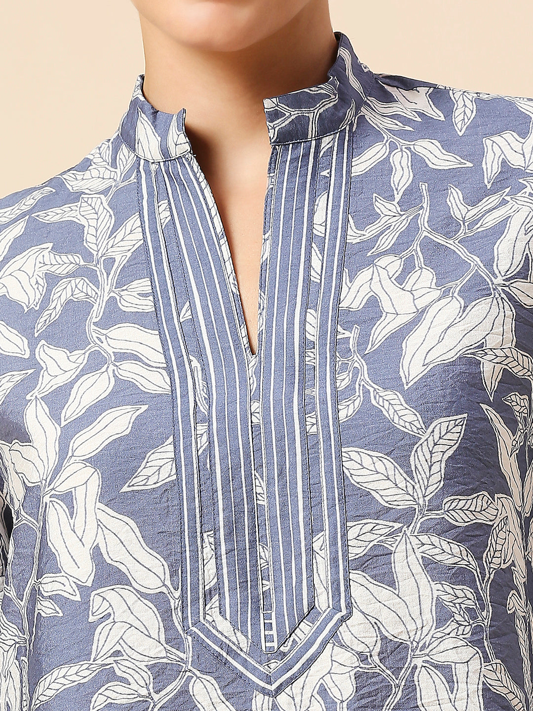 LEAF PRINTED CRUSHED VISCOSE POLYAMIDE POP OVER KURTA