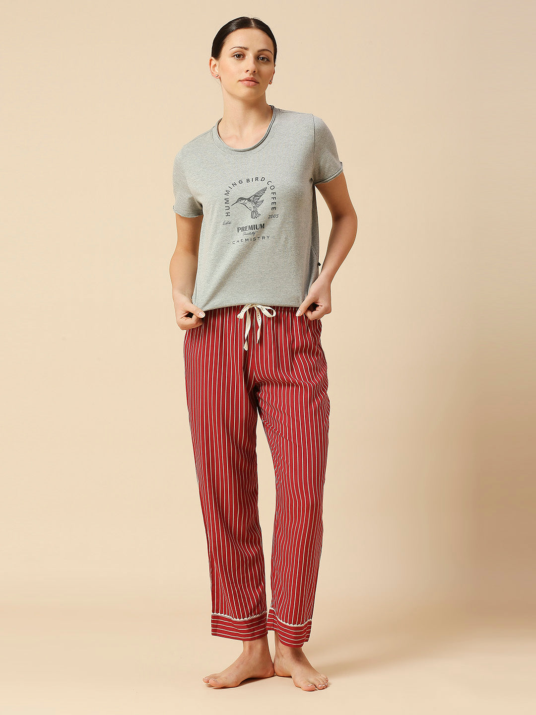 COTTON TEE & PRINTED VISCOSE PJ'S NIGHTSUIT SET