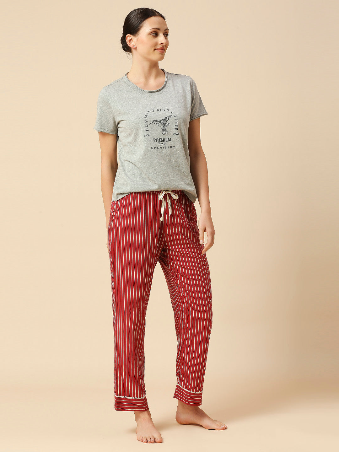 COTTON TEE & PRINTED VISCOSE PJ'S NIGHTSUIT SET