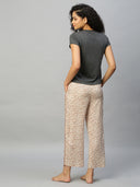 Embroidered Grey Melange Tee W/ Floral Printed Rayon Pj'S