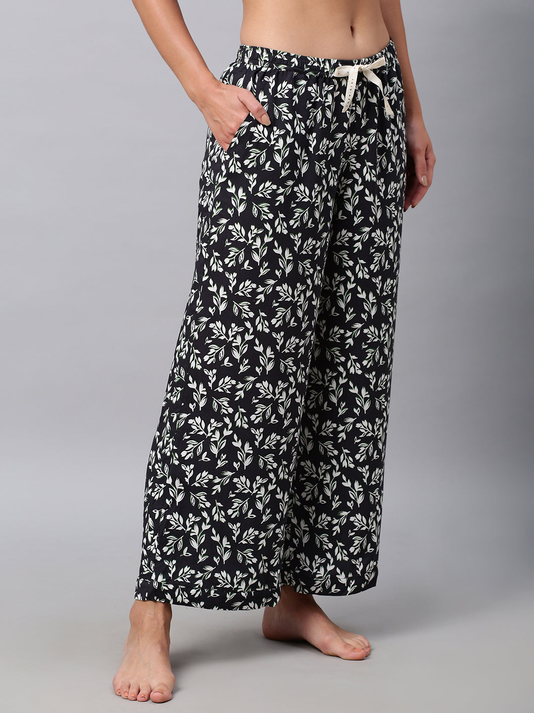 Floral Printed Rayon Drawstring Pj'S