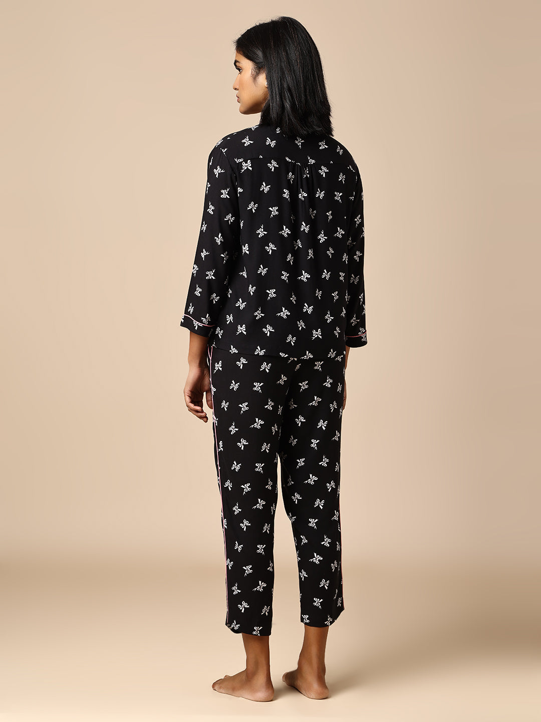 BOW PRINTED VISCOSE NIGHTSUIT