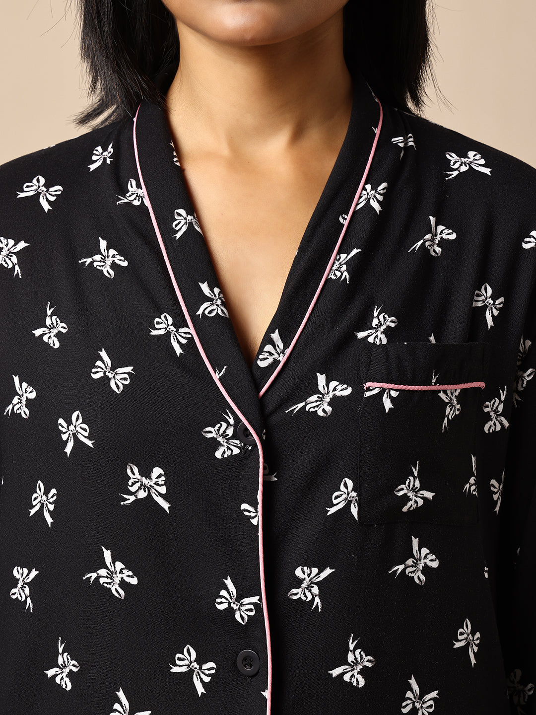 BOW PRINTED VISCOSE NIGHTSUIT