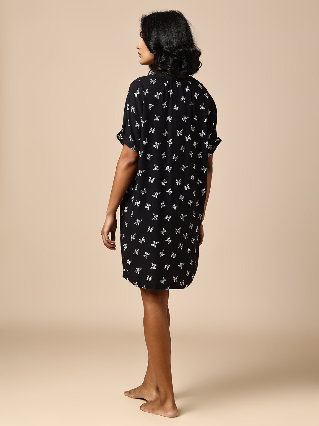 BOW PRINTED VISCOSE POP OVER NIGHT DRESS