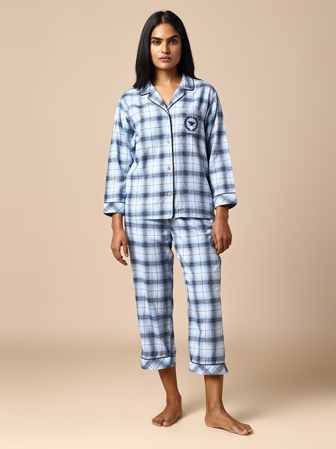 FLANNEL CHECKERED NIGHTSUIT W/ PIPING