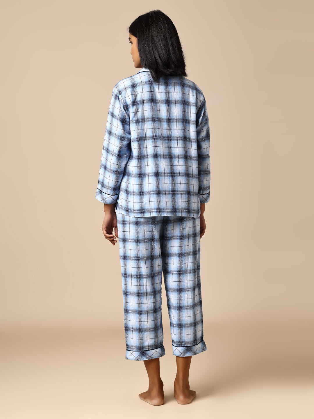 FLANNEL CHECKERED NIGHTSUIT W/ PIPING