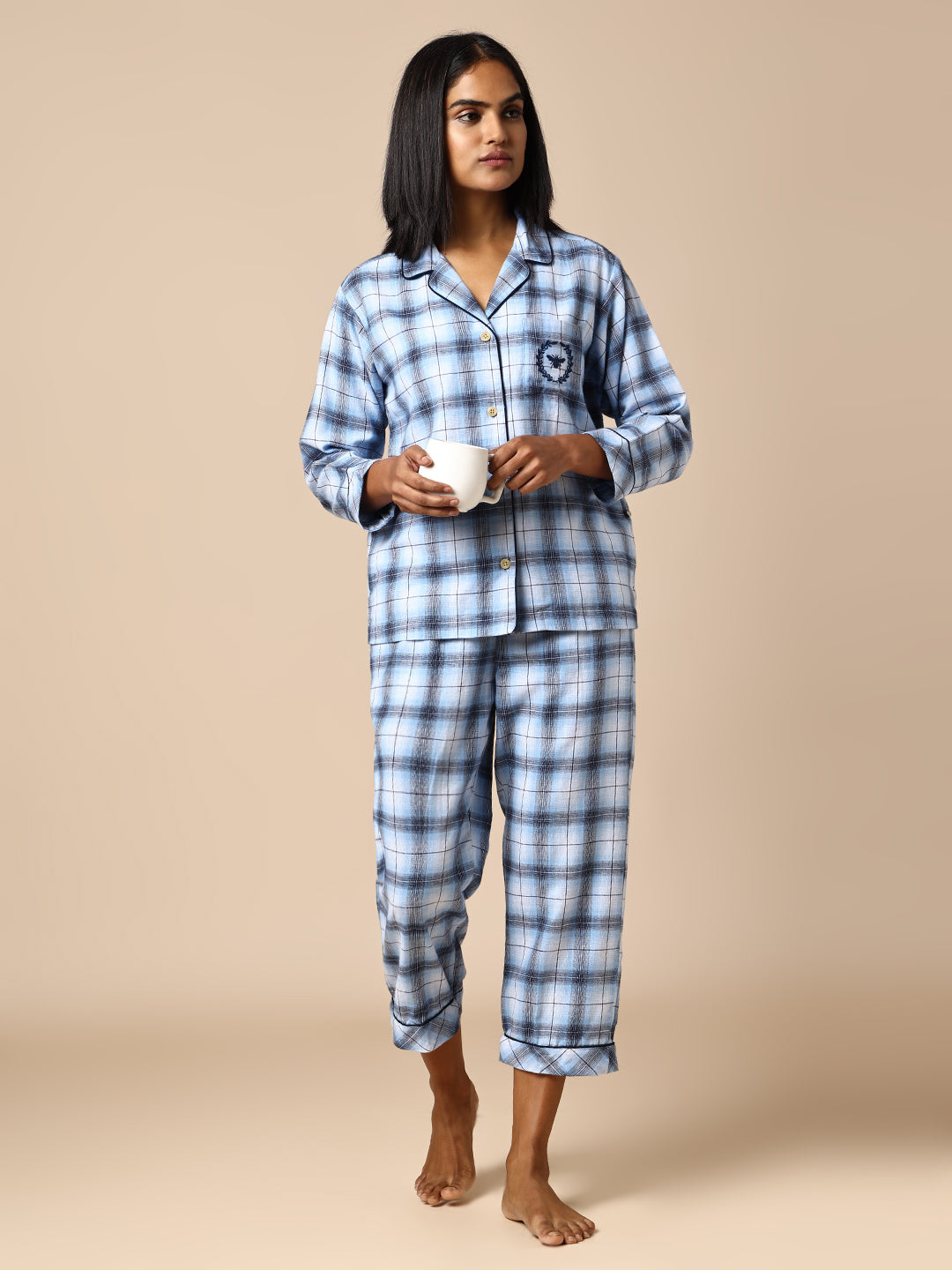 FLANNEL CHECKERED NIGHTSUIT W/ PIPING