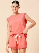 COTTON SPANDEX JERSEY  NIGHT SUIT W/ LACE TRIMMINGS