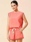 COTTON SPANDEX JERSEY  NIGHT SUIT W/ LACE TRIMMINGS