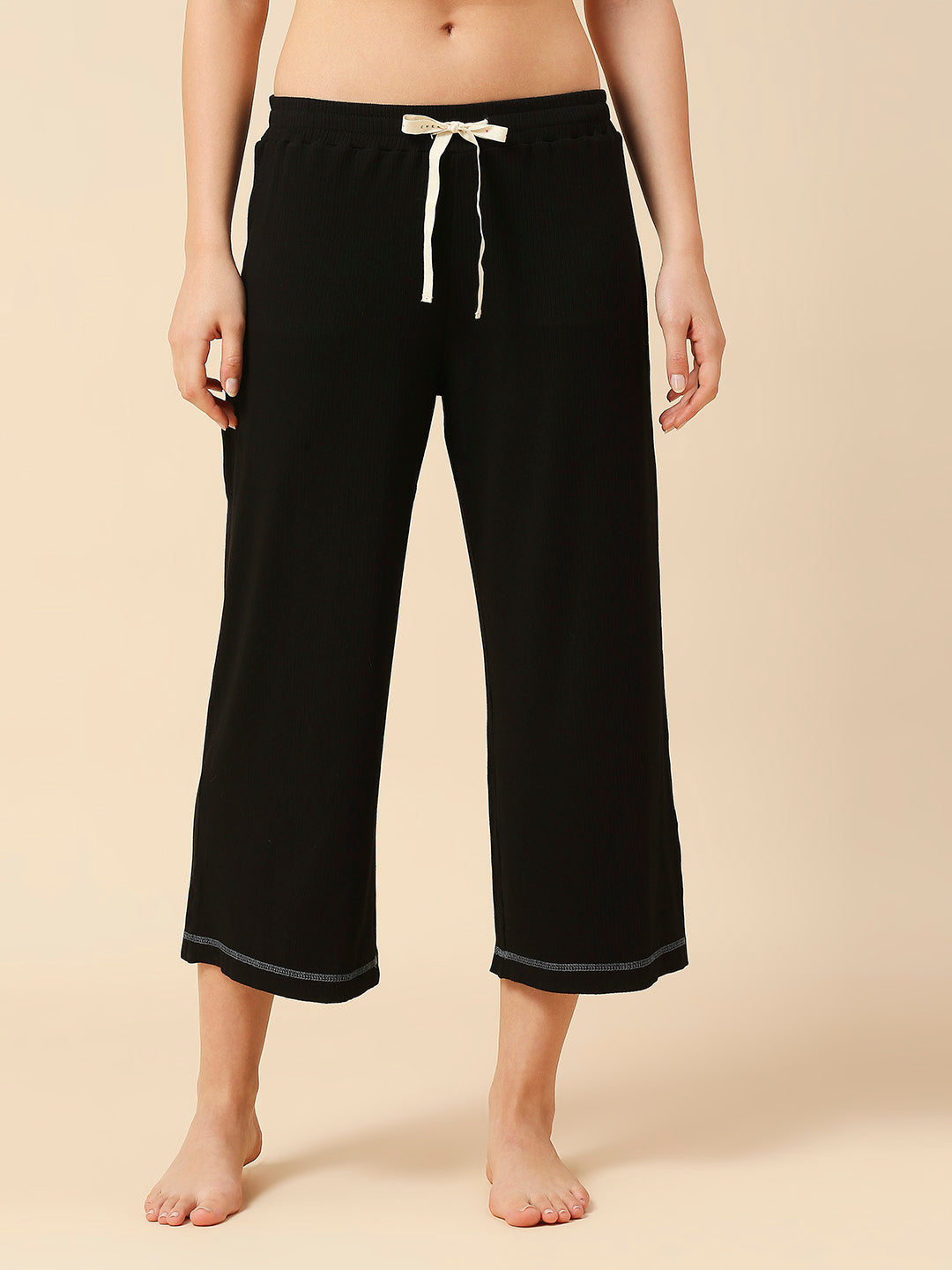 VISCOSE LYCRA RIBBED TEE & CROPPED WIDE LEG PJ SET