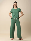 VISCOSE LYCRA RIBBED TEE & WIDE LEG PJ SET