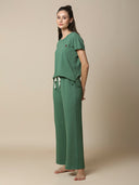VISCOSE LYCRA RIBBED TEE & WIDE LEG PJ SET