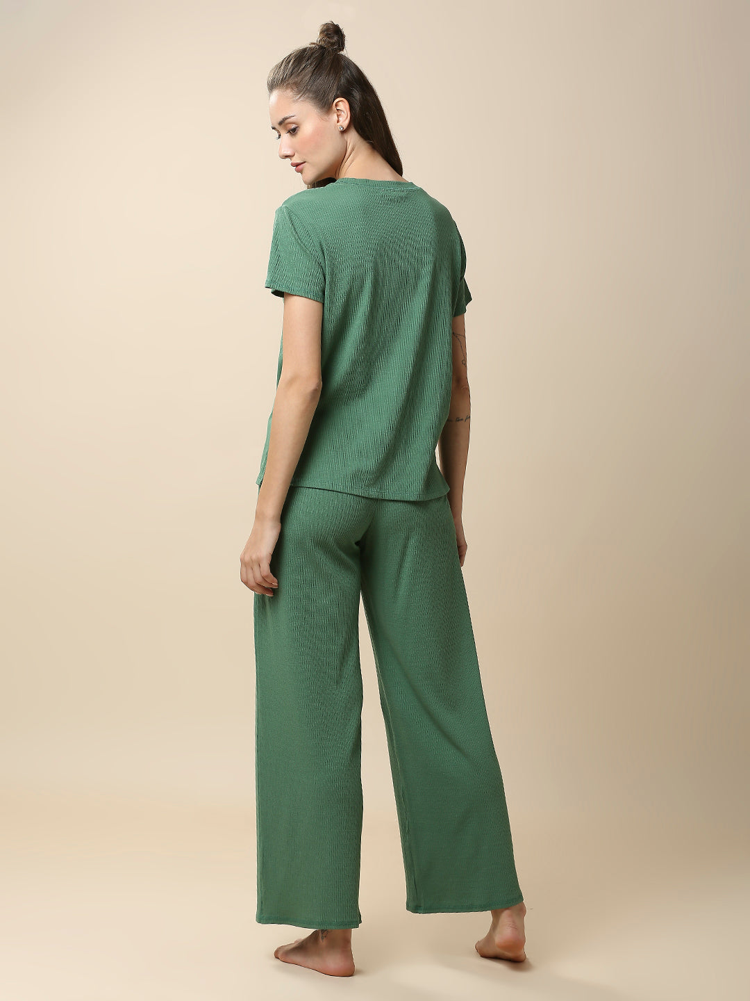 VISCOSE LYCRA RIBBED TEE & WIDE LEG PJ SET