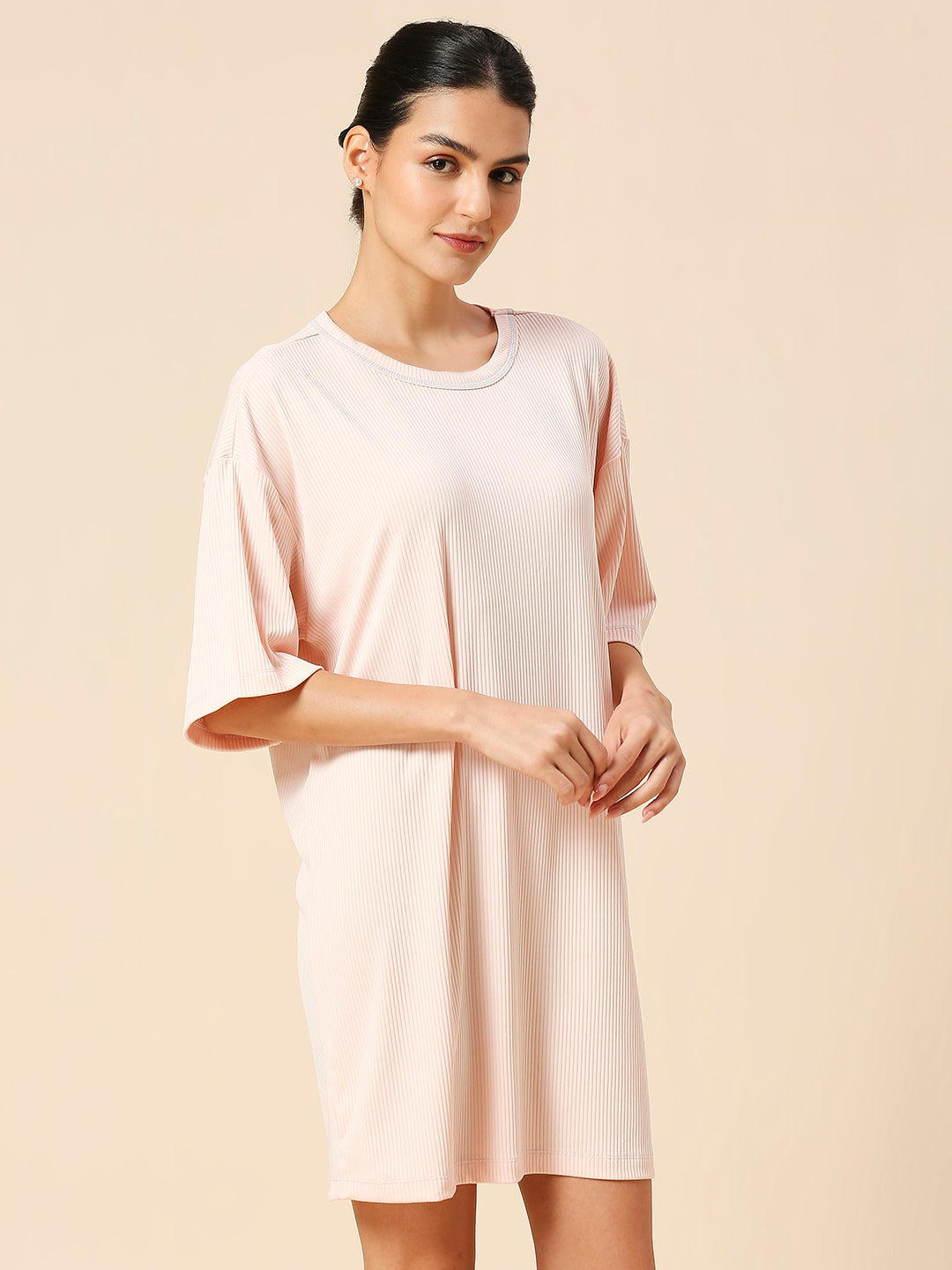 RIBBED KNIT DROP SHOULDER OVERSIZED TEE DRESS