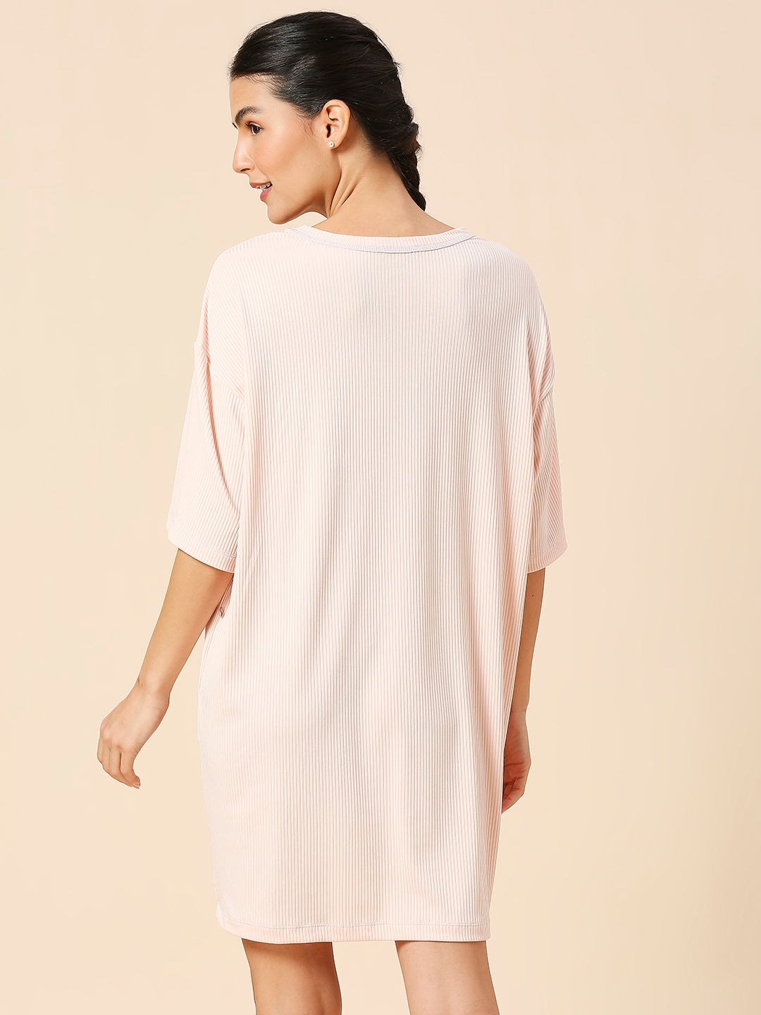 RIBBED KNIT DROP SHOULDER OVERSIZED TEE DRESS