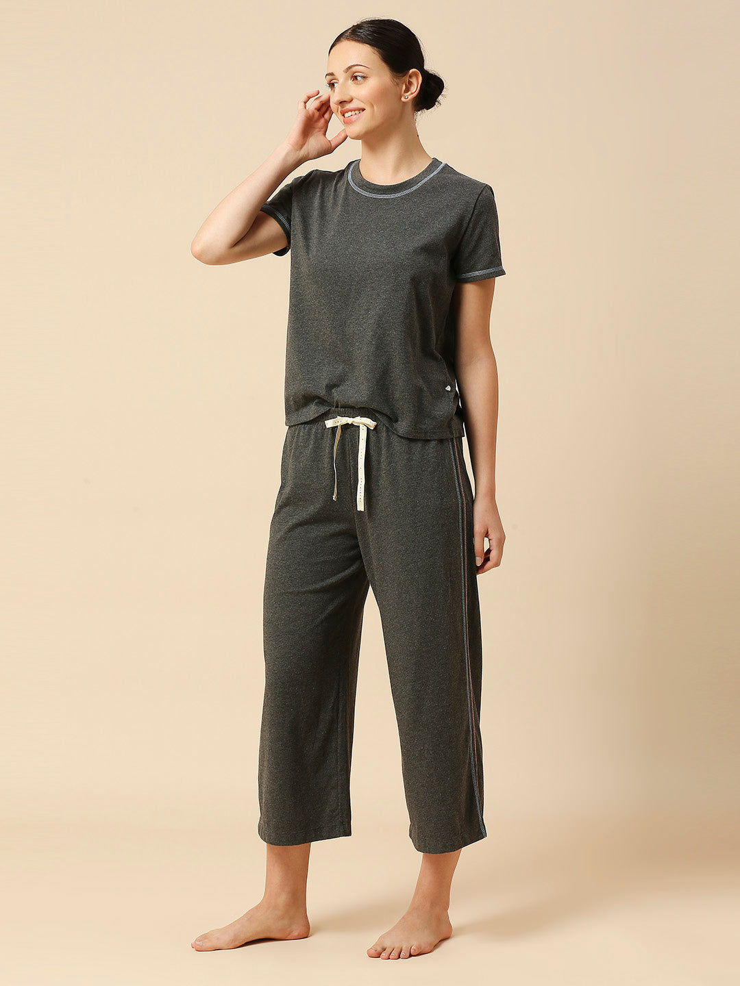 COTTON JERSEY TEE & WIDE CROPPED LEG PJ SET