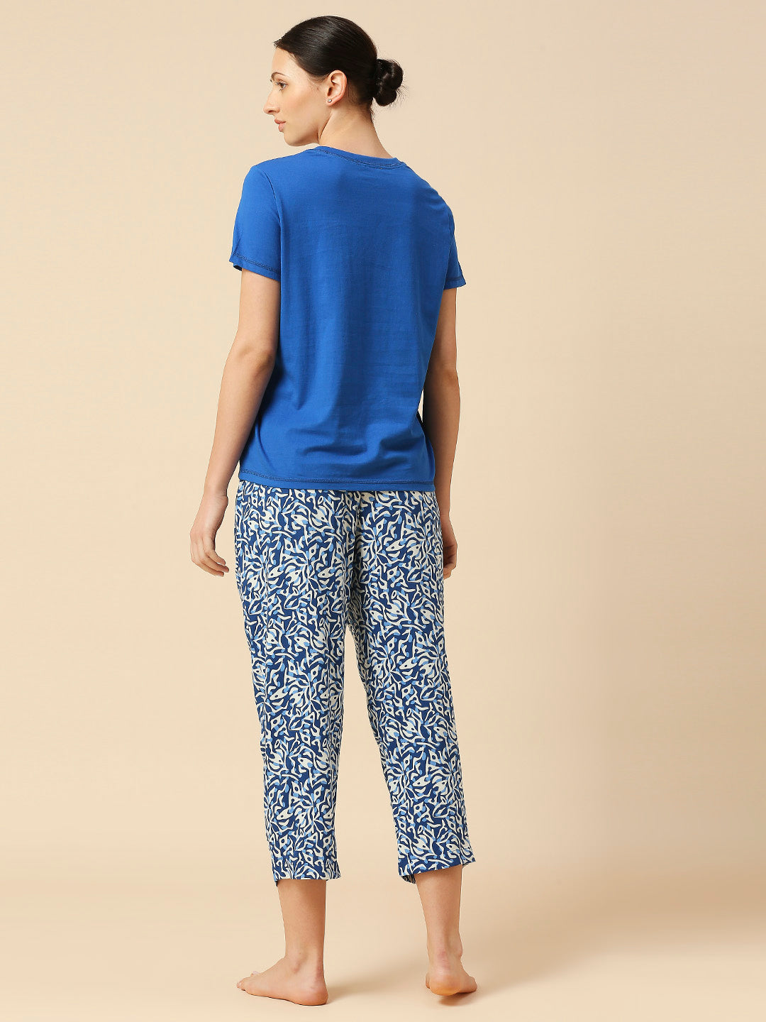 COTTON TEE & PRINTED VISCOSE PJ'S NIGHTSUIT SET