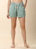COTTON FLEX EMBROIDERED DROP SHOULDER NIGHT SUIT SHORTS SET