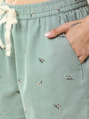 COTTON FLEX EMBROIDERED DROP SHOULDER NIGHT SUIT SHORTS SET