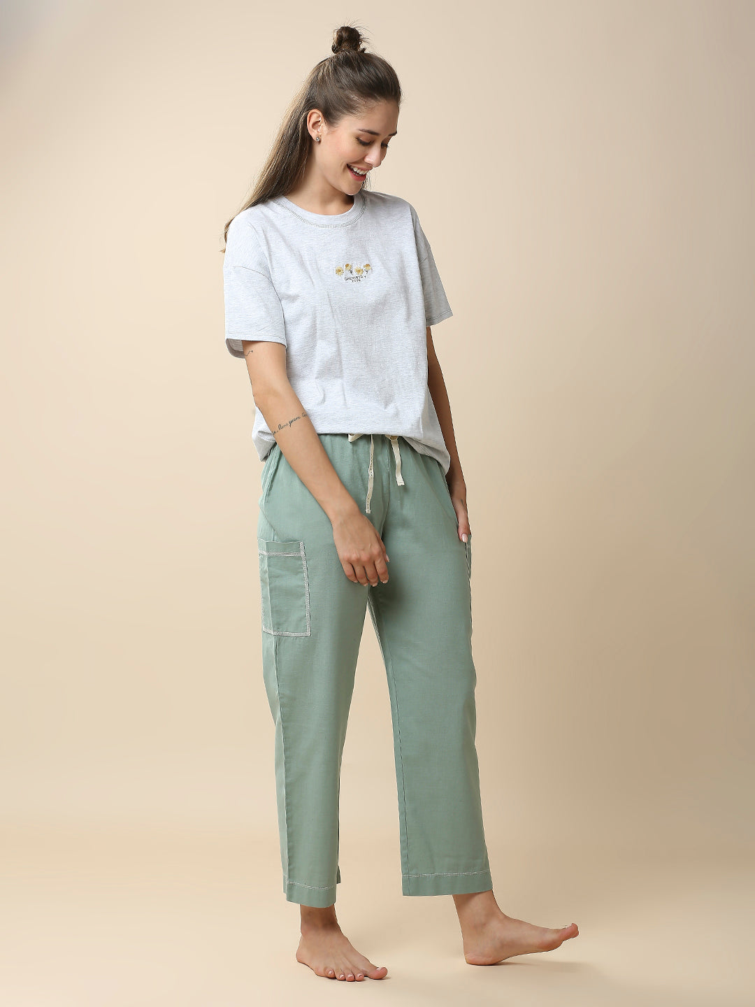 EMBROIDERED TEE & COTTON FLEX PJ'S NIGHTSUIT SET