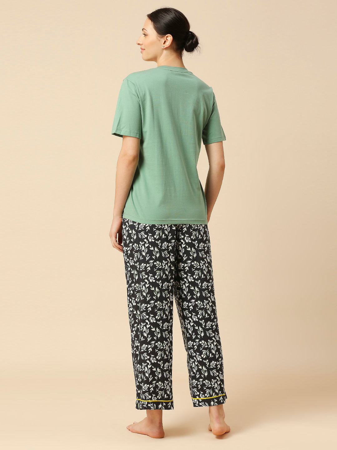 COTTON TEE & PRINTED VISCOSE PJ'S NIGHTSUIT SET