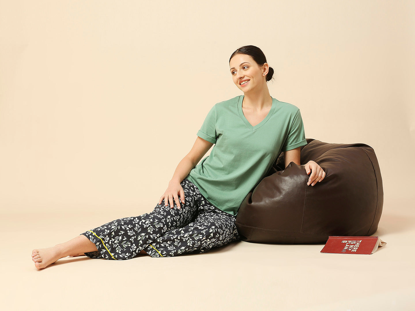 COTTON TEE & PRINTED VISCOSE PJ'S NIGHTSUIT SET