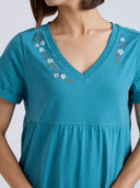 COTTON JERSEY EMBROIDERED BASQUE NIGHTDRESS