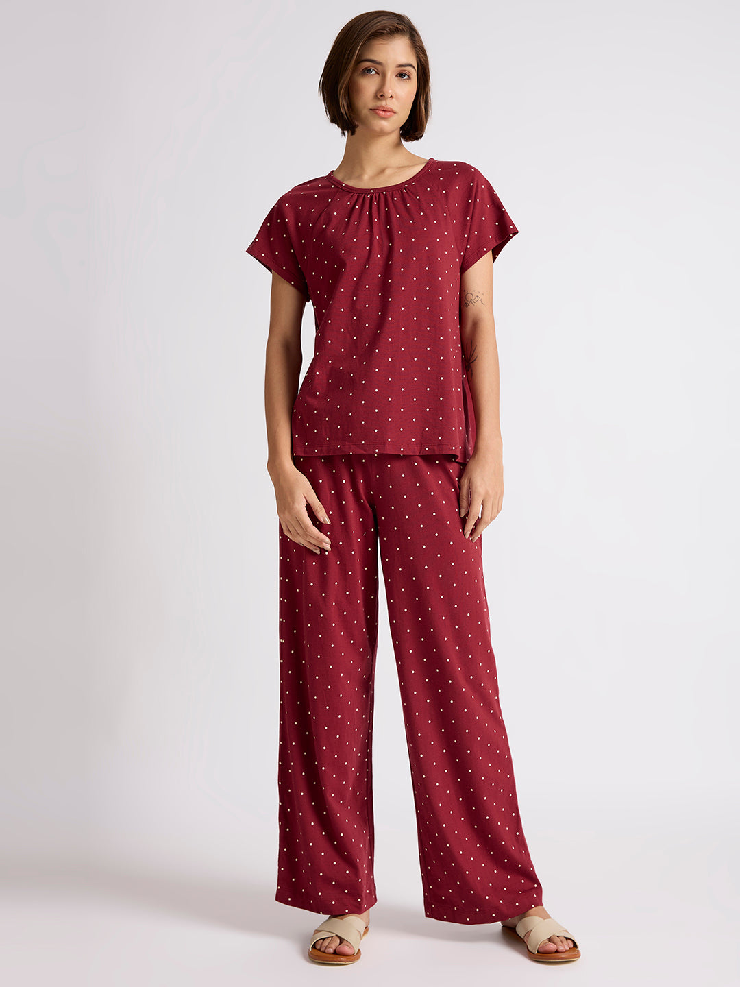 POLKA DOT COTTON JERSEY NIGHTSUIT