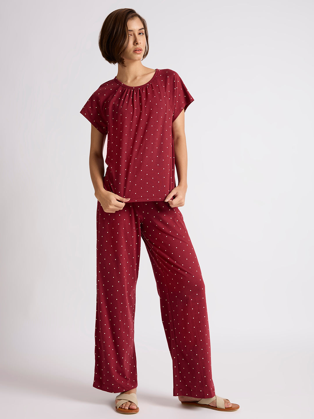 POLKA DOT COTTON JERSEY NIGHTSUIT