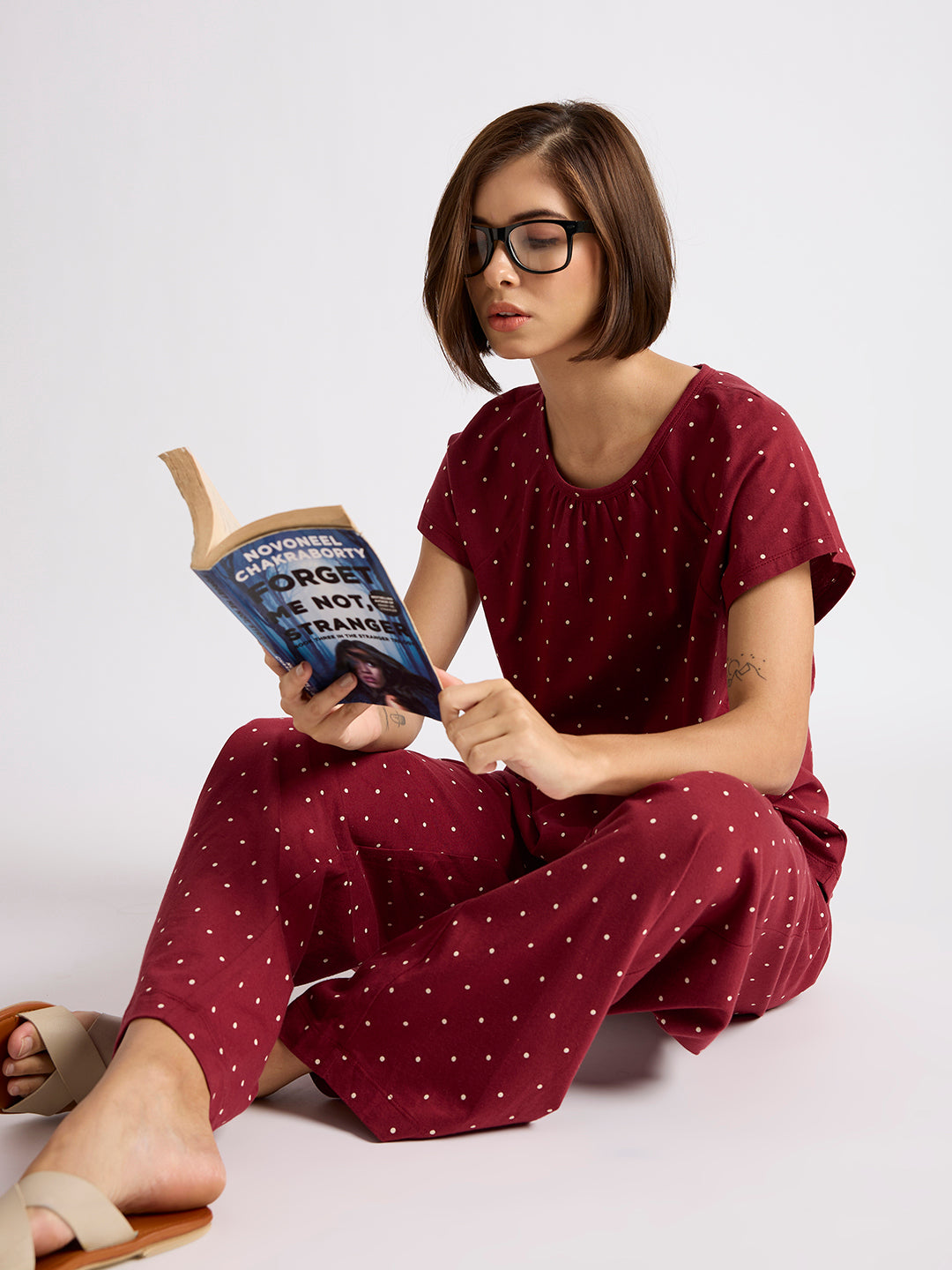 POLKA DOT COTTON JERSEY NIGHTSUIT