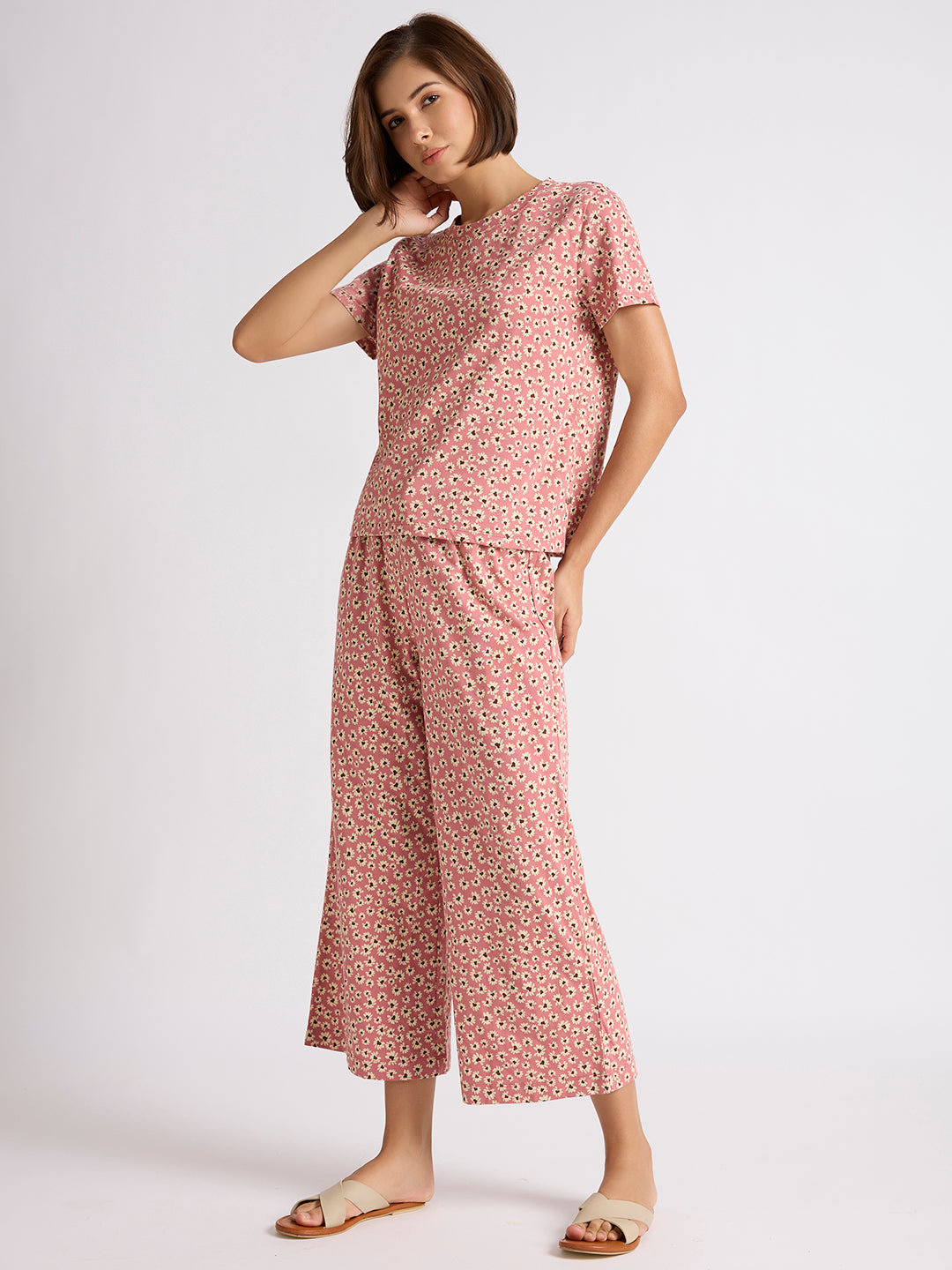 DITSY PRINTED COTTON JERSEY NIGHTSUIT