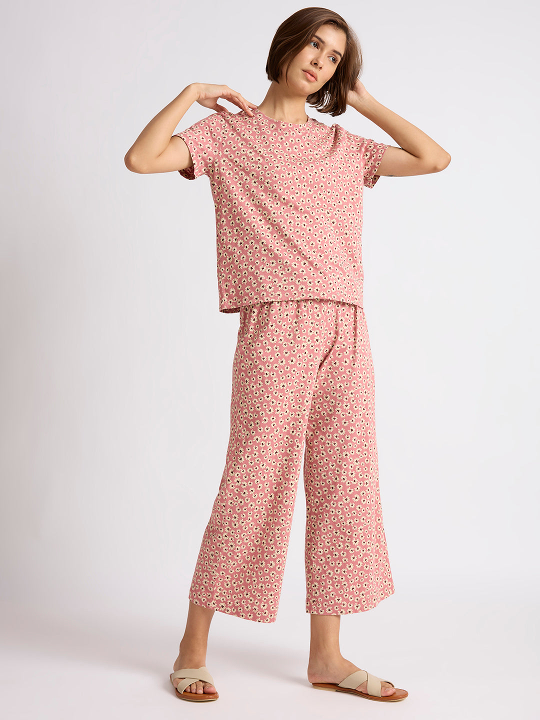 DITSY PRINTED COTTON JERSEY NIGHTSUIT
