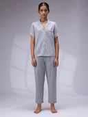 GREY MILANGE LAPEL COLLARED NIGHT SUIT
