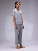 GREY MILANGE LAPEL COLLARED NIGHT SUIT