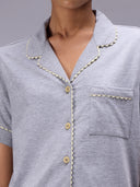 GREY MILANGE LAPEL COLLARED NIGHT SUIT