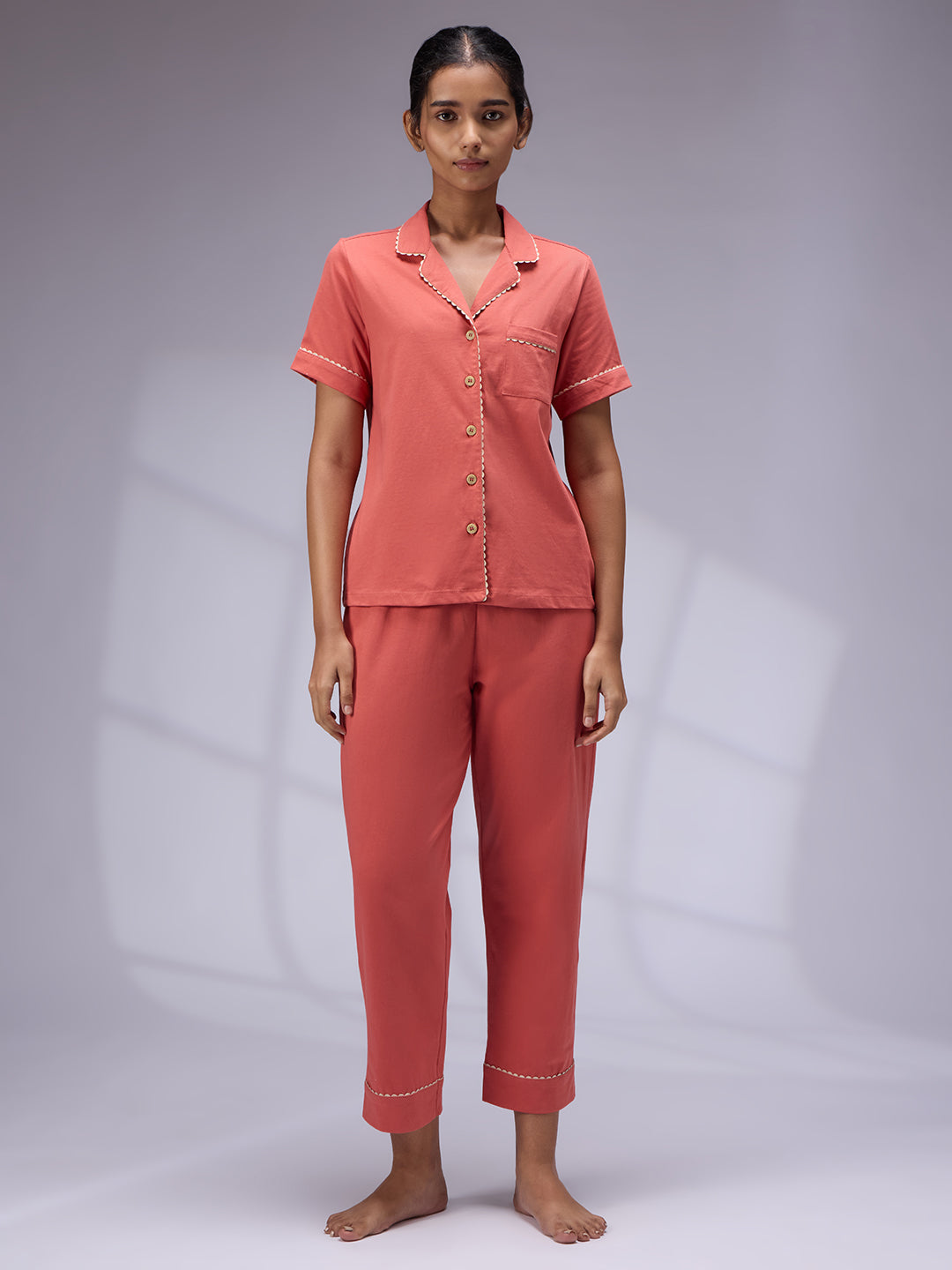 DUSTY CEDAR LAPEL COLLARED NIGHTSUIT