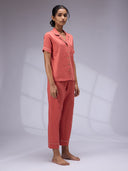 DUSTY CEDAR LAPEL COLLARED NIGHTSUIT