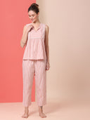 STRIPED PJ LOUNGE SET W/ CROCHET TRIMMING
