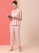 STRIPED PJ LOUNGE SET W/ CROCHET TRIMMING