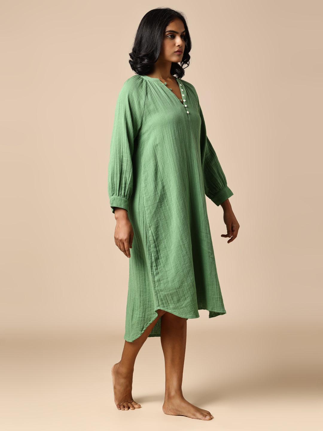 CRINKLE DOUBLE COTTON CREPE LOUNGE DRESS