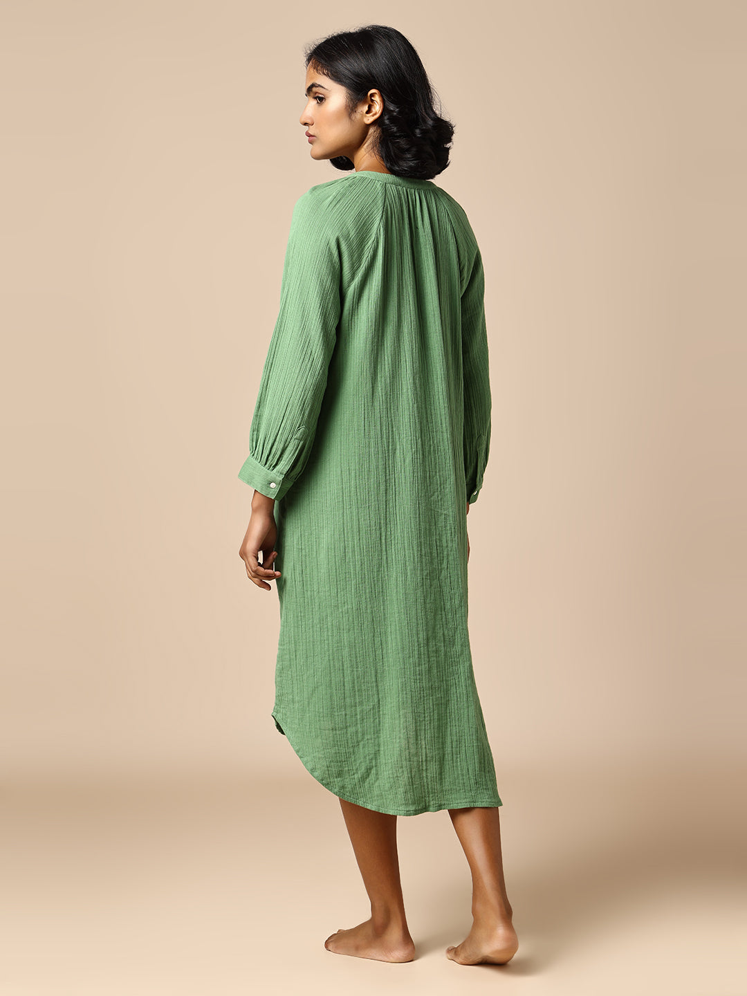 CRINKLE DOUBLE COTTON CREPE LOUNGE DRESS