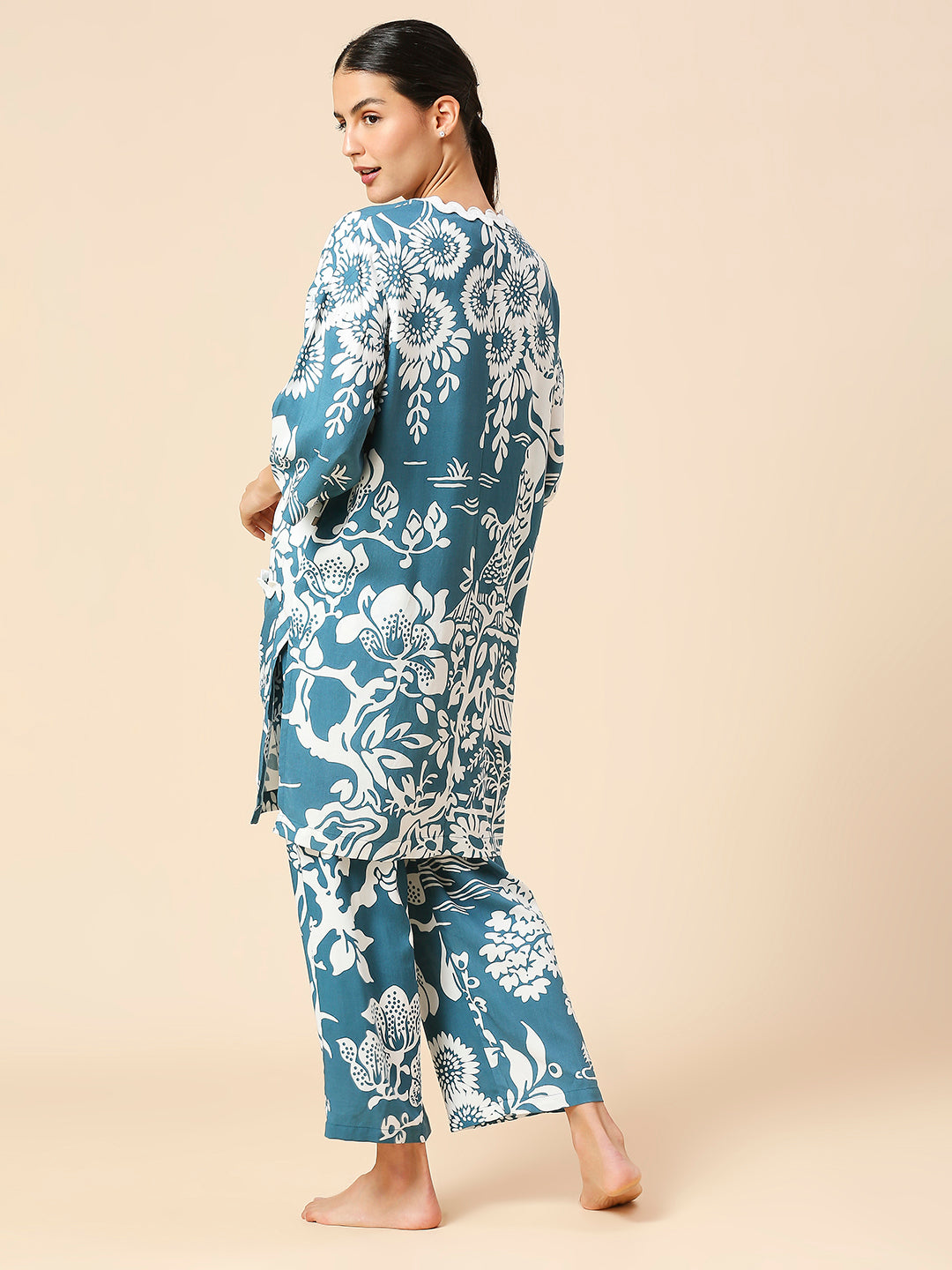 FLORAL VISCOSE NIGHSUIT W/ KIMONO COVER UP & RIC RAC DETAILING