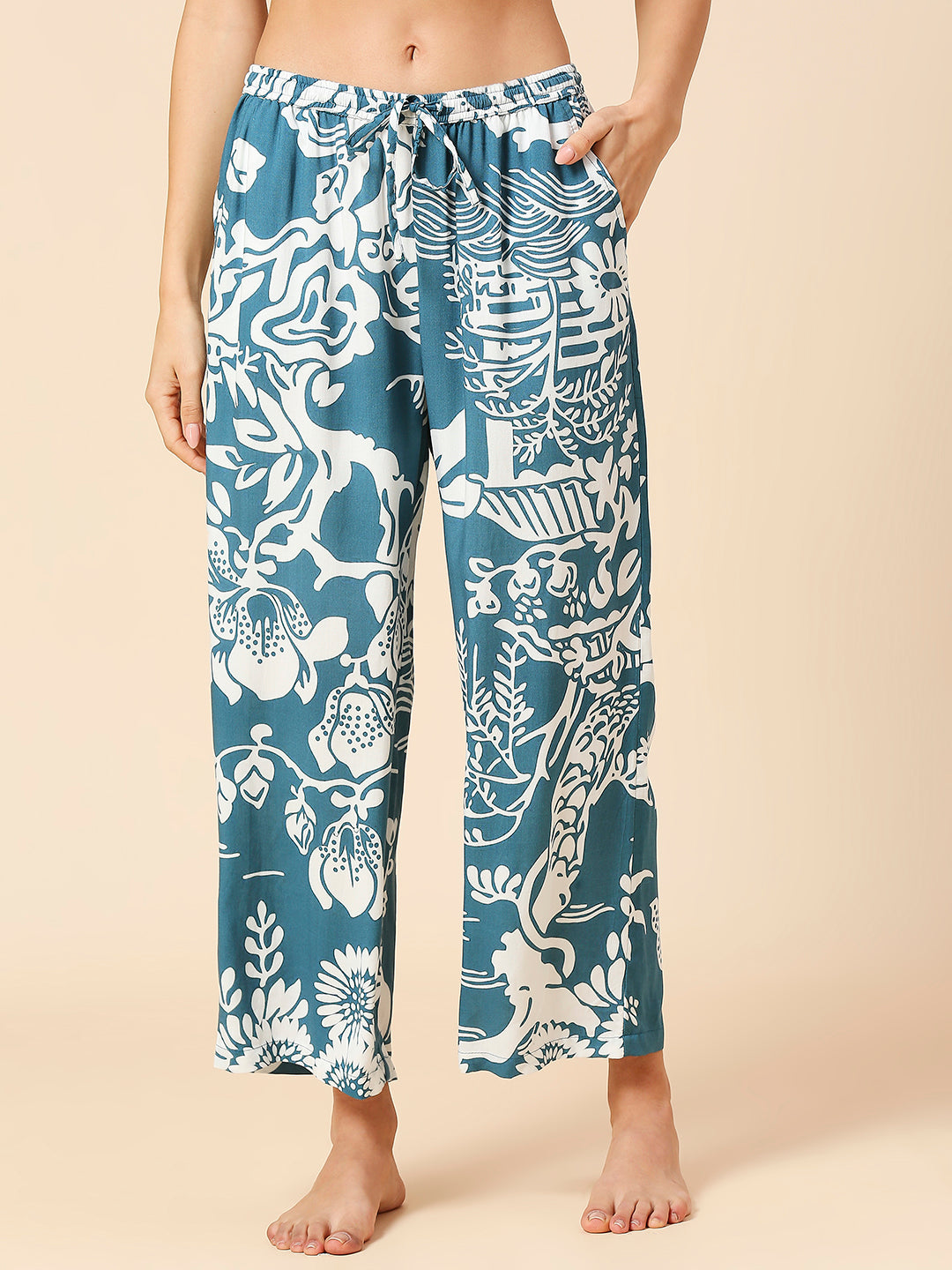 FLORAL VISCOSE NIGHSUIT W/ KIMONO COVER UP & RIC RAC DETAILING