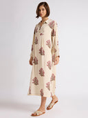 AJRAK PRINTED CRINKLE RAYON LOUNGE DRESS