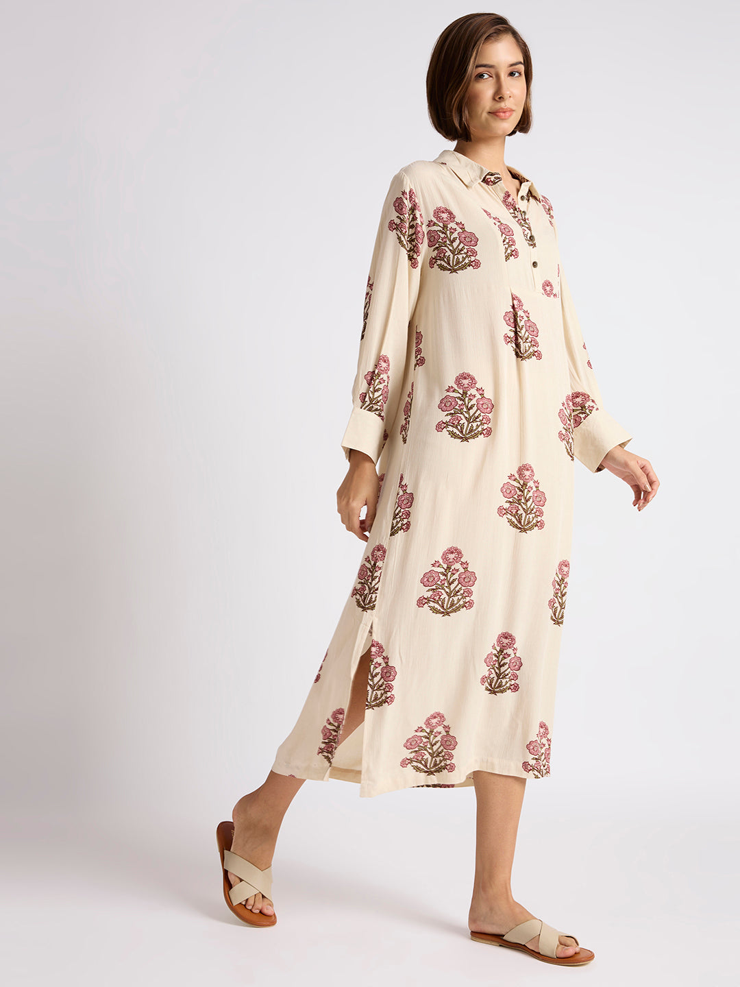 AJRAK PRINTED CRINKLE RAYON LOUNGE DRESS