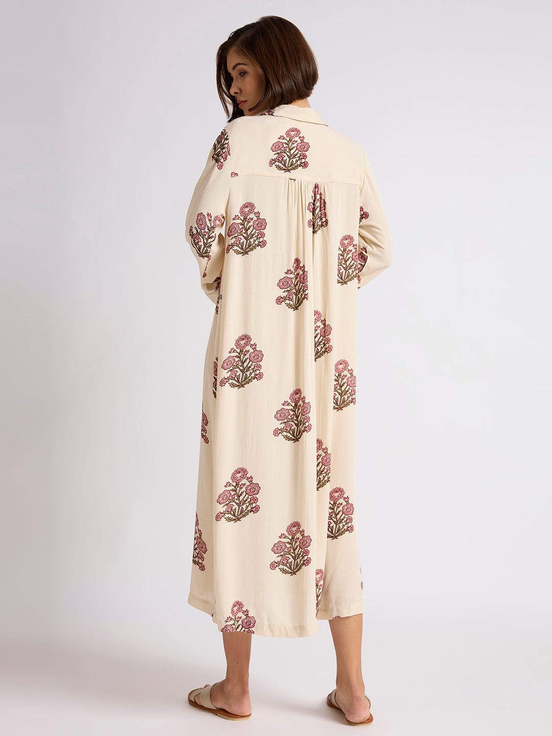 AJRAK PRINTED CRINKLE RAYON LOUNGE DRESS